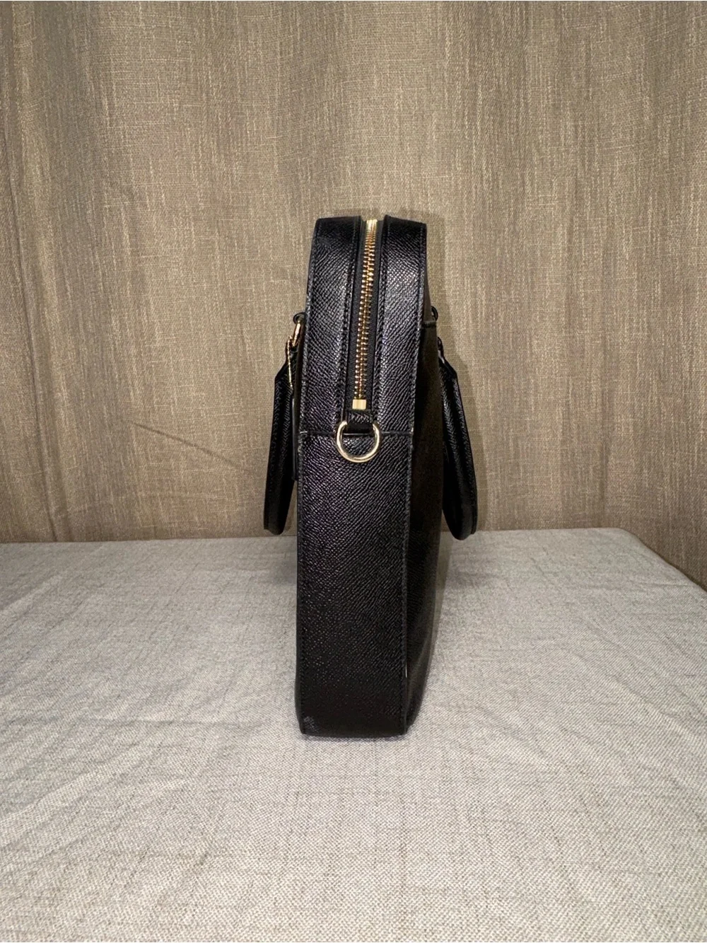 Coach F39022 Black Crossgrain Leather Laptop Bag Briefcase Crossbody Slim Tote